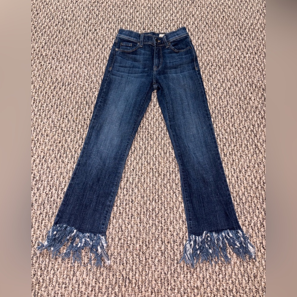 pistola Dark Blue Fringe-Hem Wide Leg Jeans